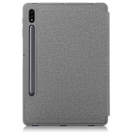For Samsung Galaxy Tab S7 FE T730 / T735 / Tab S7+ / T970 / T975 Cloth Texture Multi-folding Leather Tablet Case with Holder & Sleep / Wake-up(Grey)-garmade.com