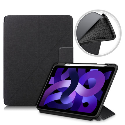 For iPad Air 2022 / 2020 10.9 / Pro 11 (2018) Cloth Texture Multi-folding Horizontal Flip PU Leather Shockproof Case with Holder & Sleep / Wake-up Function(Black)-garmade.com