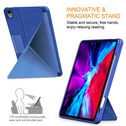 For iPad Air 2022 / 2020 10.9 / Pro 11 (2018) Cloth Texture Multi-folding Horizontal Flip PU Leather Shockproof Case with Holder & Sleep / Wake-up Function(Blue)-garmade.com