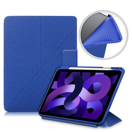 For iPad Air 2022 / 2020 10.9 / Pro 11 (2018) Cloth Texture Multi-folding Horizontal Flip PU Leather Shockproof Case with Holder & Sleep / Wake-up Function(Blue)-garmade.com