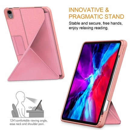 For iPad Air 2022 / 2020 10.9 / Pro 11 (2018) Cloth Texture Multi-folding Horizontal Flip PU Leather Shockproof Case with Holder & Sleep / Wake-up Function(Pink)-garmade.com