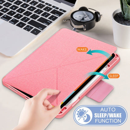 For iPad Air 2022 / 2020 10.9 / Pro 11 (2018) Cloth Texture Multi-folding Horizontal Flip PU Leather Shockproof Case with Holder & Sleep / Wake-up Function(Pink)-garmade.com
