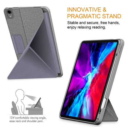 For iPad Air 2022 / 2020 10.9 / Pro 11 (2018) Cloth Texture Multi-folding Horizontal Flip PU Leather Shockproof Case with Holder & Sleep / Wake-up Function(Grey)-garmade.com