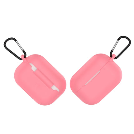 Solid Color Silicone Earphone Protective Case for AirPods Pro, with Hook(Pink)-garmade.com