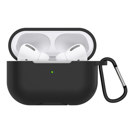Solid Color Silicone Earphone Protective Case for AirPods Pro, with Hook(Black)-garmade.com
