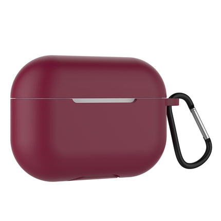Solid Color Silicone Earphone Protective Case for AirPods Pro, with Hook(Wine Red)-garmade.com