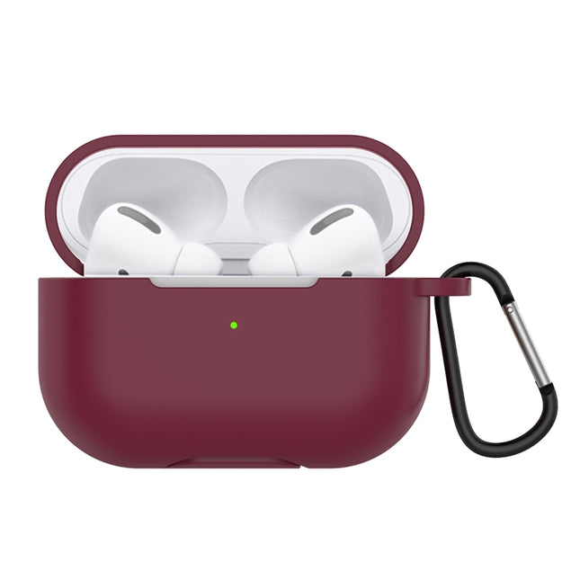 Solid Color Silicone Earphone Protective Case for AirPods Pro, with Hook(Wine Red)-garmade.com