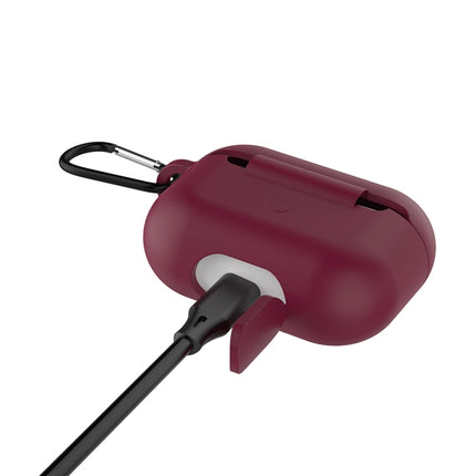 Solid Color Silicone Earphone Protective Case for AirPods Pro, with Hook(Wine Red)-garmade.com