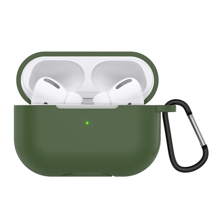 Solid Color Silicone Earphone Protective Case for AirPods Pro, with Hook(Army Green)-garmade.com