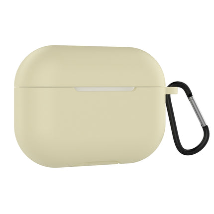 Solid Color Silicone Earphone Protective Case for AirPods Pro, with Hook(Beige)-garmade.com