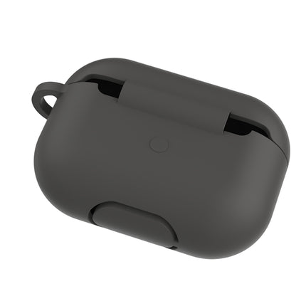 Solid Color Silicone Earphone Protective Case for AirPods Pro, with Hook(Dark Gray)-garmade.com