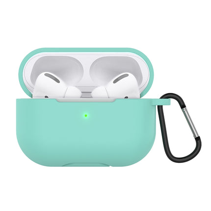 Solid Color Silicone Earphone Protective Case for AirPods Pro, with Hook(Teal)-garmade.com