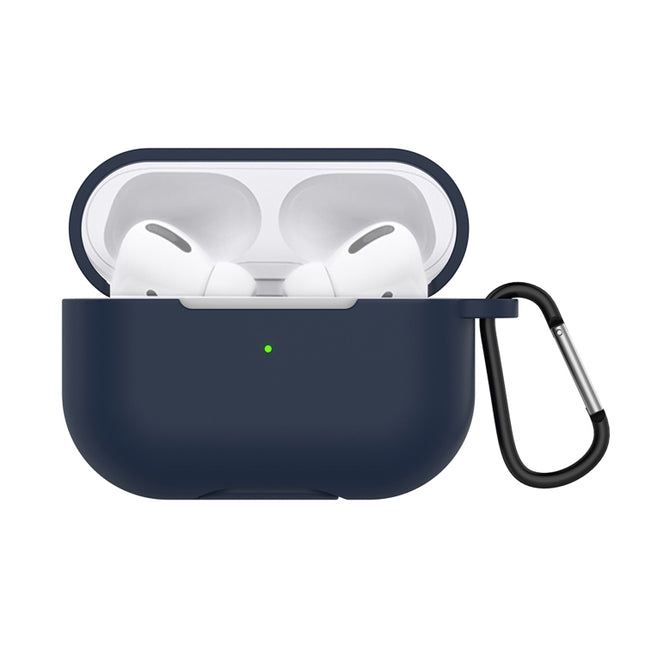 Solid Color Silicone Earphone Protective Case for AirPods Pro, with Hook(Midnight Blue)-garmade.com
