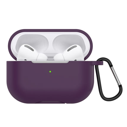 Solid Color Silicone Earphone Protective Case for AirPods Pro, with Hook(Purple)-garmade.com