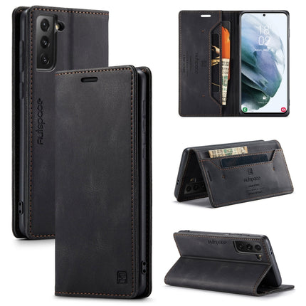 For Samsung Galaxy S21 5G AutSpace A01 Retro Skin-feel Crazy Horse Texture Horizontal Flip Leather Case with Holder & Card Slots & Wallet & RFID(Black)-garmade.com