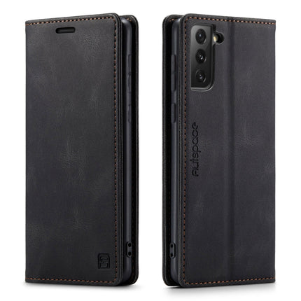 For Samsung Galaxy S21 5G AutSpace A01 Retro Skin-feel Crazy Horse Texture Horizontal Flip Leather Case with Holder & Card Slots & Wallet & RFID(Black)-garmade.com