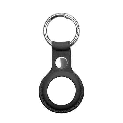 Anti-scratch Top-layer Cowhide Leather Case Cover with Switchable Keychain Ring for AirTag(Black)-garmade.com