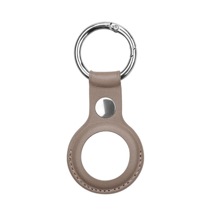Anti-scratch Top-layer Cowhide Leather Case Cover with Switchable Keychain Ring for AirTag(Grey)-garmade.com