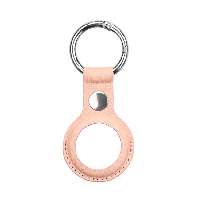 Anti-scratch Top-layer Cowhide Leather Case Cover with Switchable Keychain Ring for AirTag(Rose Pink)-garmade.com