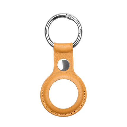Anti-scratch Top-layer Cowhide Leather Case Cover with Switchable Keychain Ring for AirTag(Light Brown)-garmade.com