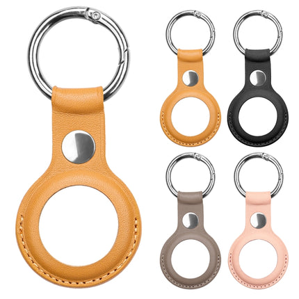 Anti-scratch Top-layer Cowhide Leather Case Cover with Switchable Keychain Ring for AirTag(Light Brown)-garmade.com