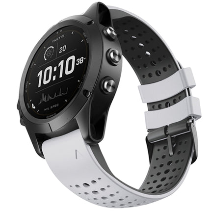 For Garmin Fenix 6 Two-color Silicone Round Hole Quick Release Replacement Strap Watchband(White Black)-garmade.com
