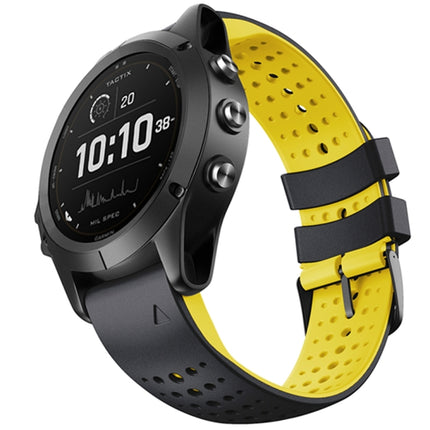 For Garmin Fenix 6 Two-color Silicone Round Hole Quick Release Replacement Strap Watchband(Black Yellow)-garmade.com
