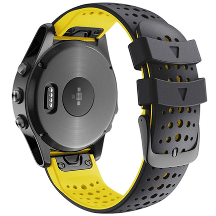 For Garmin Fenix 6 Two-color Silicone Round Hole Quick Release Replacement Strap Watchband(Black Yellow)-garmade.com