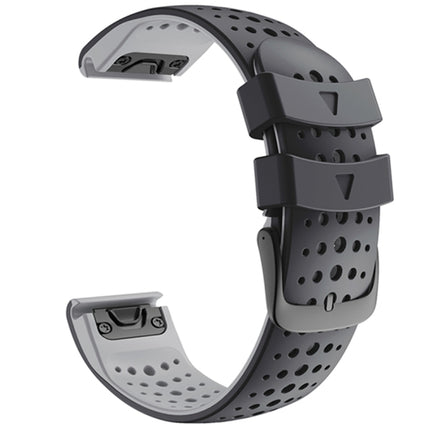 For Garmin Fenix 6 Two-color Silicone Round Hole Quick Release Replacement Strap Watchband(Black Grey)-garmade.com