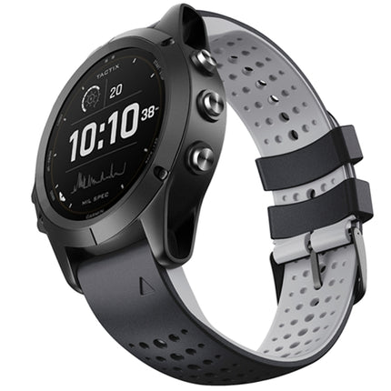 For Garmin Fenix 6 Two-color Silicone Round Hole Quick Release Replacement Strap Watchband(Black Grey)-garmade.com