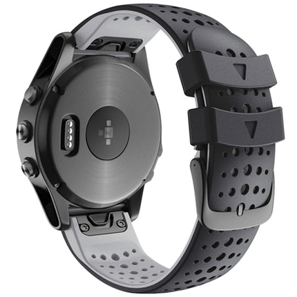 For Garmin Fenix 6 Two-color Silicone Round Hole Quick Release Replacement Strap Watchband(Black Grey)-garmade.com