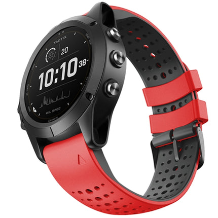 For Garmin Fenix 6 Two-color Silicone Round Hole Quick Release Replacement Strap Watchband(Red Black)-garmade.com