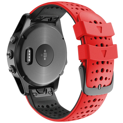 For Garmin Fenix 6 Two-color Silicone Round Hole Quick Release Replacement Strap Watchband(Red Black)-garmade.com