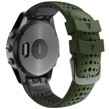 For Garmin Fenix 6 Two-color Silicone Round Hole Quick Release Replacement Strap Watchband(Army Green Black)-garmade.com