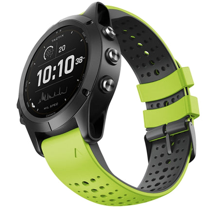 For Garmin Fenix 6 Two-color Silicone Round Hole Quick Release Replacement Strap Watchband(Lime Green Black)-garmade.com