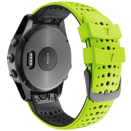 For Garmin Fenix 6 Two-color Silicone Round Hole Quick Release Replacement Strap Watchband(Lime Green Black)-garmade.com