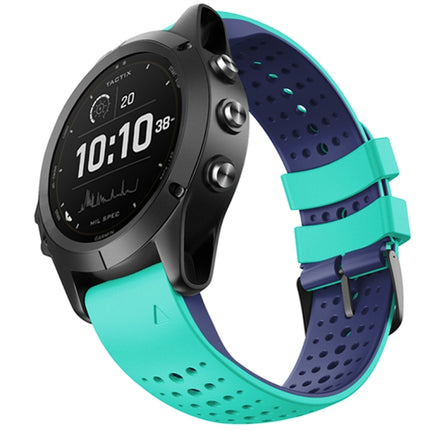 For Garmin Fenix 6 Two-color Silicone Round Hole Quick Release Replacement Strap Watchband(Mint Green Blue)-garmade.com