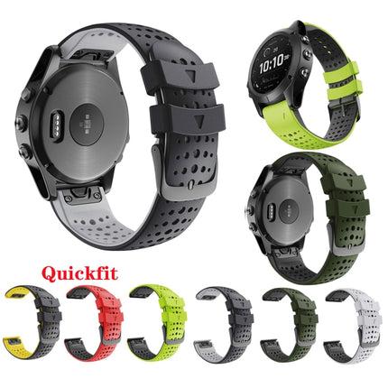 For Garmin Fenix 6 Two-color Silicone Round Hole Quick Release Replacement Strap Watchband(Black Grey)-garmade.com