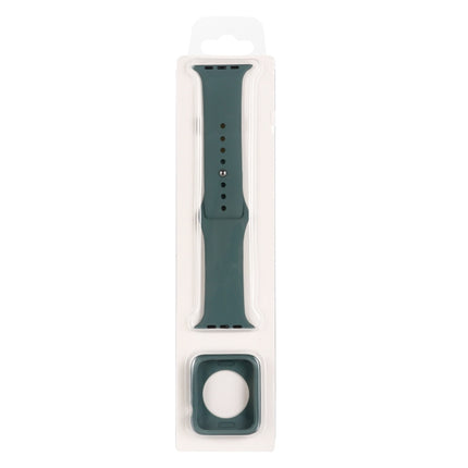 Silicone Replacement Strap Watchband + Watch Protective Case Set For Apple Watch Series 6 & SE & 5 & 4 40mm / 3 & 2 & 1 38mm (Pine Needle Green)-garmade.com