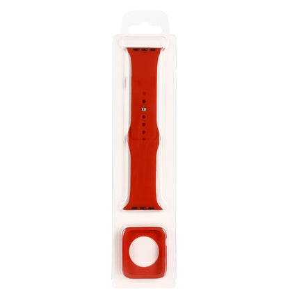Silicone Replacement Strap Watchband + Watch Protective Case Set For Apple Watch Series 6 & SE & 5 & 4 40mm / 3 & 2 & 1 38mm (Red)-garmade.com