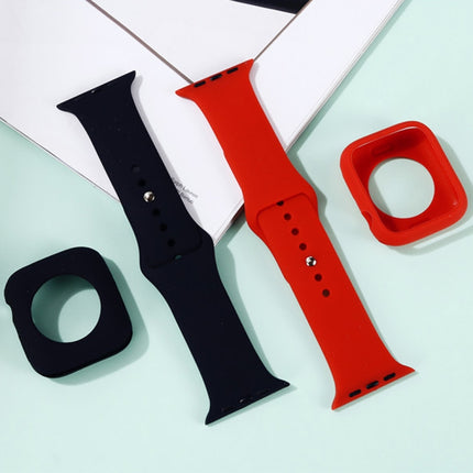 Silicone Replacement Strap Watchband + Watch Protective Case Set For Apple Watch Series 6 & SE & 5 & 4 40mm / 3 & 2 & 1 38mm(Black)-garmade.com