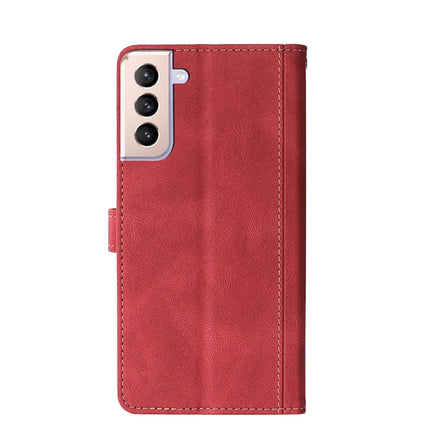 For Samsung Galaxy S21 5G Stitching Skin Feel Magnetic Buckle Horizontal Flip PU Leather Case with Holder & Card Slots & Wallet(Red)-garmade.com