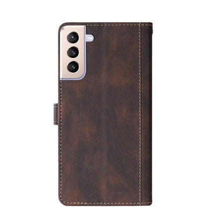 For Samsung Galaxy S21 5G Stitching Skin Feel Magnetic Buckle Horizontal Flip PU Leather Case with Holder & Card Slots & Wallet(Brown)-garmade.com