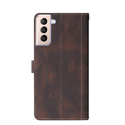 For Samsung Galaxy S21+ 5G Stitching Skin Feel Magnetic Buckle Horizontal Flip PU Leather Case with Holder & Card Slots & Wallet(Brown)-garmade.com