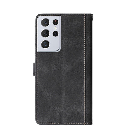 For Samsung Galaxy S21 Ultra 5G Stitching Skin Feel Magnetic Buckle Horizontal Flip PU Leather Case with Holder & Card Slots & Wallet(Black)-garmade.com