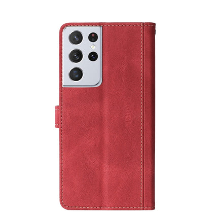 For Samsung Galaxy S21 Ultra 5G Stitching Skin Feel Magnetic Buckle Horizontal Flip PU Leather Case with Holder & Card Slots & Wallet(Red)-garmade.com