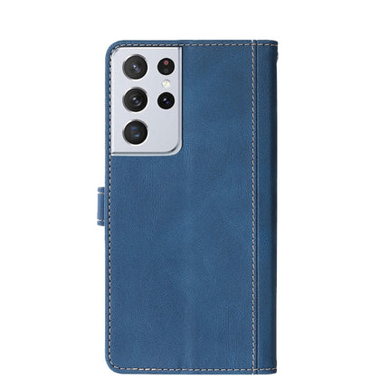 For Samsung Galaxy S21 Ultra 5G Stitching Skin Feel Magnetic Buckle Horizontal Flip PU Leather Case with Holder & Card Slots & Wallet(Blue)-garmade.com