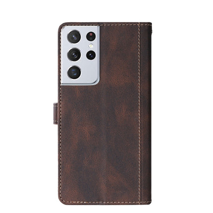 For Samsung Galaxy S21 Ultra 5G Stitching Skin Feel Magnetic Buckle Horizontal Flip PU Leather Case with Holder & Card Slots & Wallet(Brown)-garmade.com