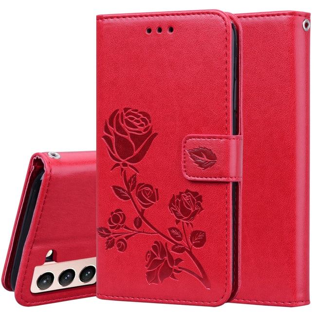 For Samsung Galaxy S21 5G Rose Embossed Horizontal Flip PU Leather Case with Holder & Card Slots & Wallet(Red)-garmade.com