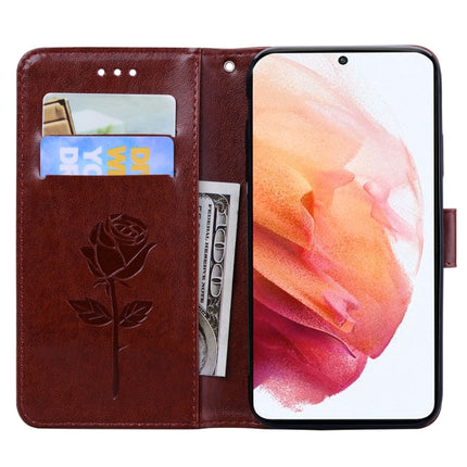 For Samsung Galaxy S21 5G Rose Embossed Horizontal Flip PU Leather Case with Holder & Card Slots & Wallet(Brown)-garmade.com